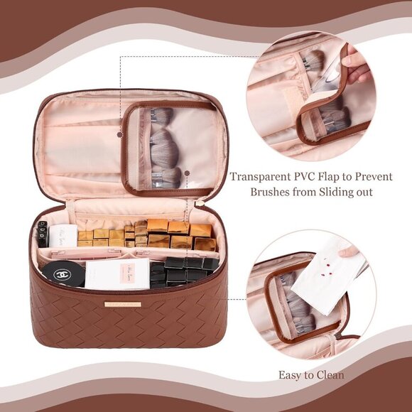 Makeup Bag, Travel Cosmetic Bag, Makeup Organizer Case with Divider and Handle, - Picture 5 of 8